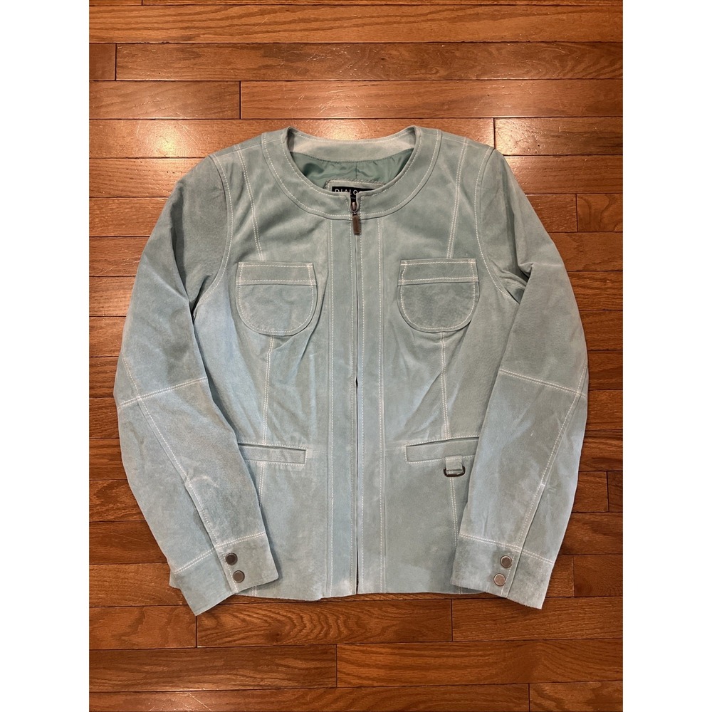 Dialogue Genuine Washable Leather Jacket Women's M Light Blue Moto Utility Y2K